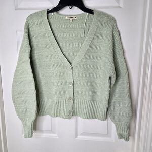 Janabelle light green womens button cardigan V neck L‎